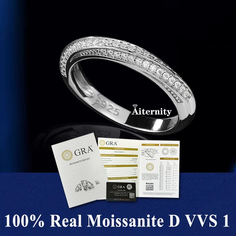 GRA Full Moissanite Rings Pass Diamond tester Pen Matching Wedding Diamond Band for Women 925 Sterling Silver Ring