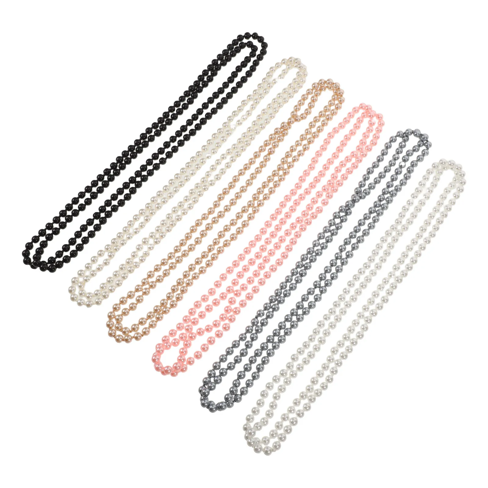 

6Pcs Long Faux Pearl Necklace Set Layered Simulated Strand for Women Trendy Sweater Jewelry Bridal Wedding Party Accessory