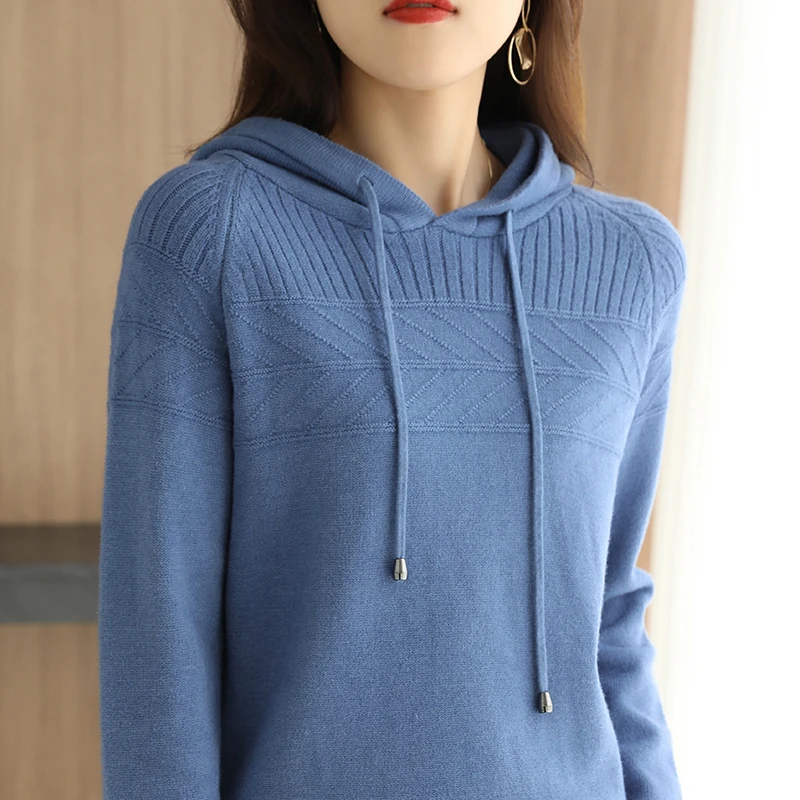 Women\'s Cashmere Sweater Hooded Sweater Women\'s Autumn And Winter New All-Match Loose Pullover Sweater Knitted Bottoming Shirt