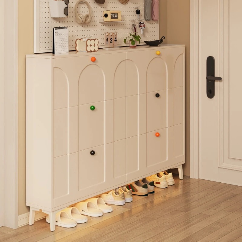 Cream wind tipping bucket shoe cabinet ultra-thin household entrance indoor shoe rack white Slim porta zapatos home furniture