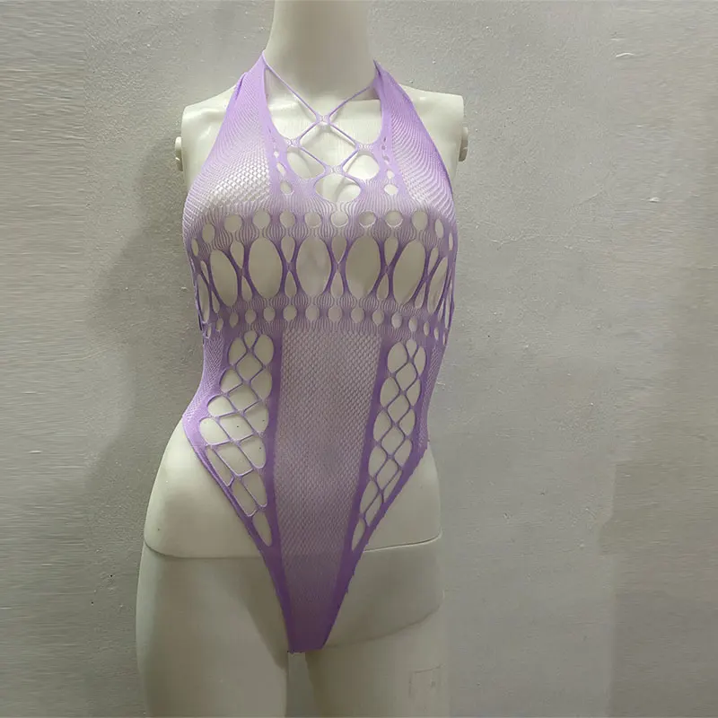 Body transparente para mujer, ropa erótica, ropa interior de red de pesca, traje de cuerpo, lencería ajustada, malla hueca