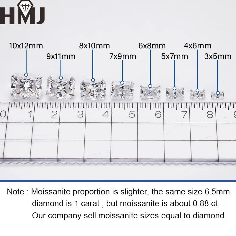 HMJ Loose Moissanite Stone 1 Carat Size 5x7mm Lab Grwon Diamond Brilliant Radiant Cut D Color  charms for jewelry making