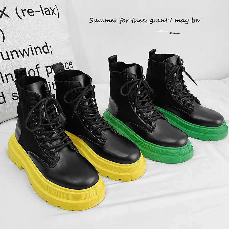 Men\'s Platform Boots Black Non-slip Motorcycle Boots Tactical Lace Up Boots 2023 New Men\'s Boots Fashionable Walking Work Boots