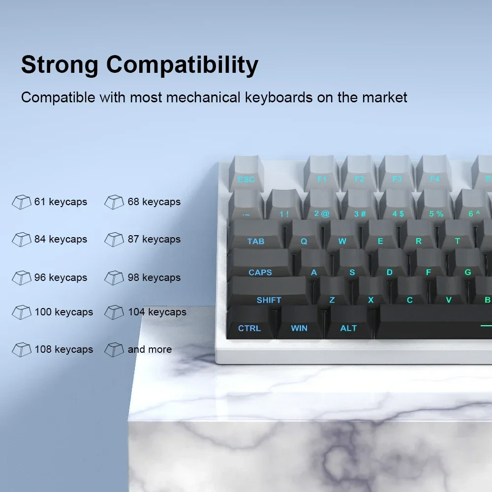 133/136 Keys PBT Material Cherry Profile Gray Gradient Keycaps Side Engraved Dye Sublimation  for Mechanical Keyboard Keycaps