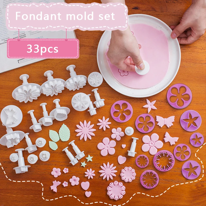 33pcs Plunger Fondant Cutter Cake Tools Cookie Mold Biscuit Mould DIY Craft 3D Bakeware Sets Baking Mold Pastry Decorating Tools