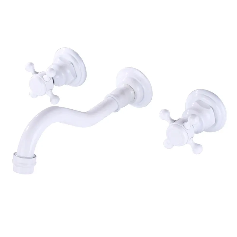 

European brass split three-hole wall faucet washbasin can rotate hot and cold dual control faucet