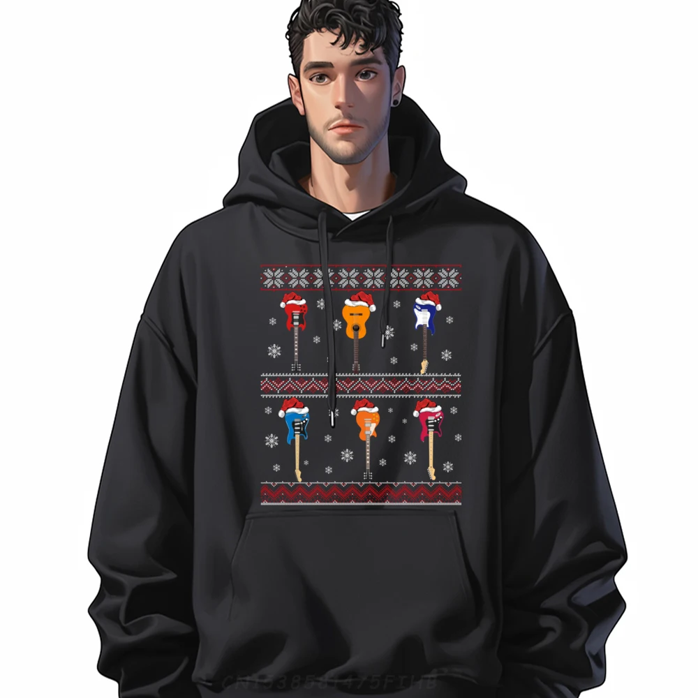 

Guitar Music Lover Xmas Ugly Bass Guitar Christmas Funny Hoodie Men's Clothes Casual Man Sweatshirts