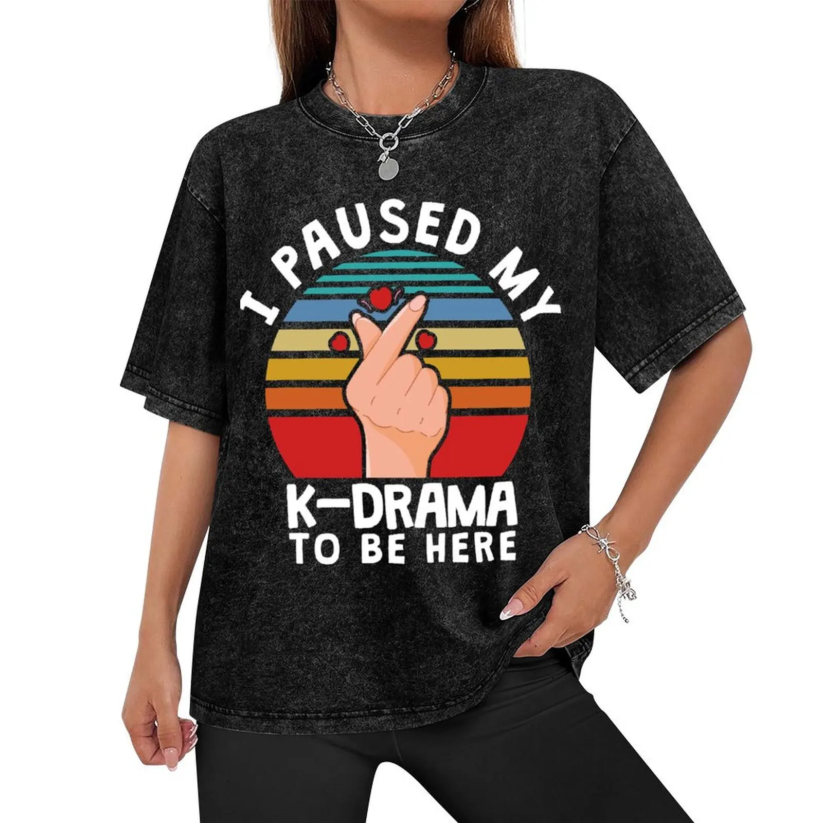 I paused my K-Drama to be here, KDrama T-Shirt designer shirts anime figures cotton graphic tees mens big and tall t shirts