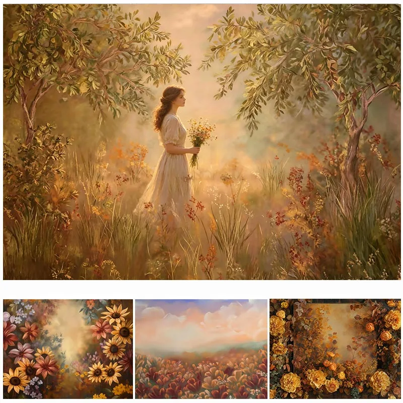 LS Photography BackgroundsAutumn Abstract Floral Sunflowers Decor Props Kids Adults Artistic Portrait Photo Backdrops Studio