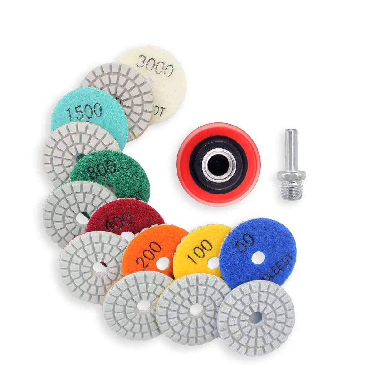 2 Inch Diamond Polishing Pads with 7Pcs Dry Wet Granite Stone Polish Pad Kit for Drill，50-3000 Grit Polishing Pad(7Pcs Dry/Wet )