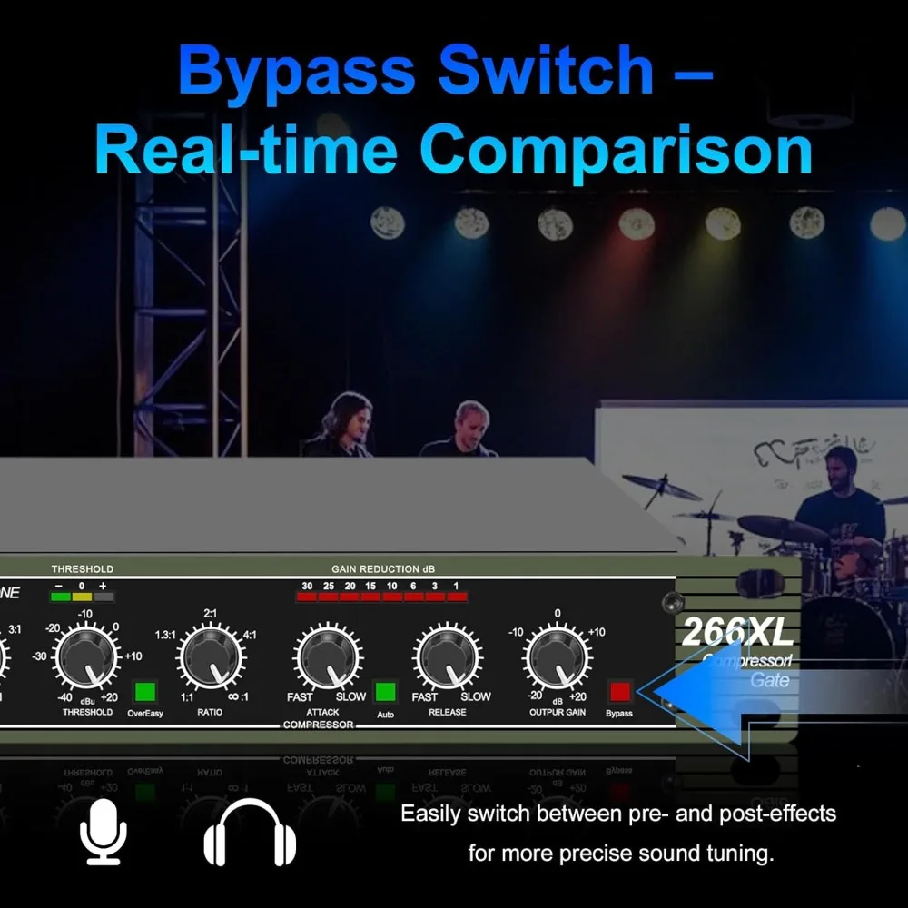 

US Shipping Professional Dual Channel Audio Compressor with Noise Gate Sidechain Insert XLR TRS 1U Rack Mount