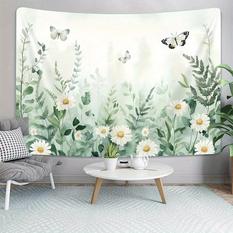 Butterfly & Daisy Tapestry Background Cloth Hanging Cloth Bedroom Bedside Decorative Wall Cloth Rental Dormitory Tapestry