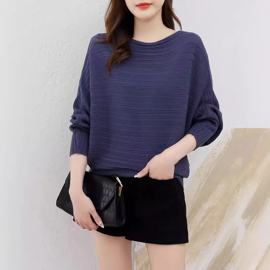 Korejpaa maglioni donna manica a pipistrello Top Casual Slash Neck temperamento Pullover lavorato a maglia vestiti delicati tinta unita Pull Femme