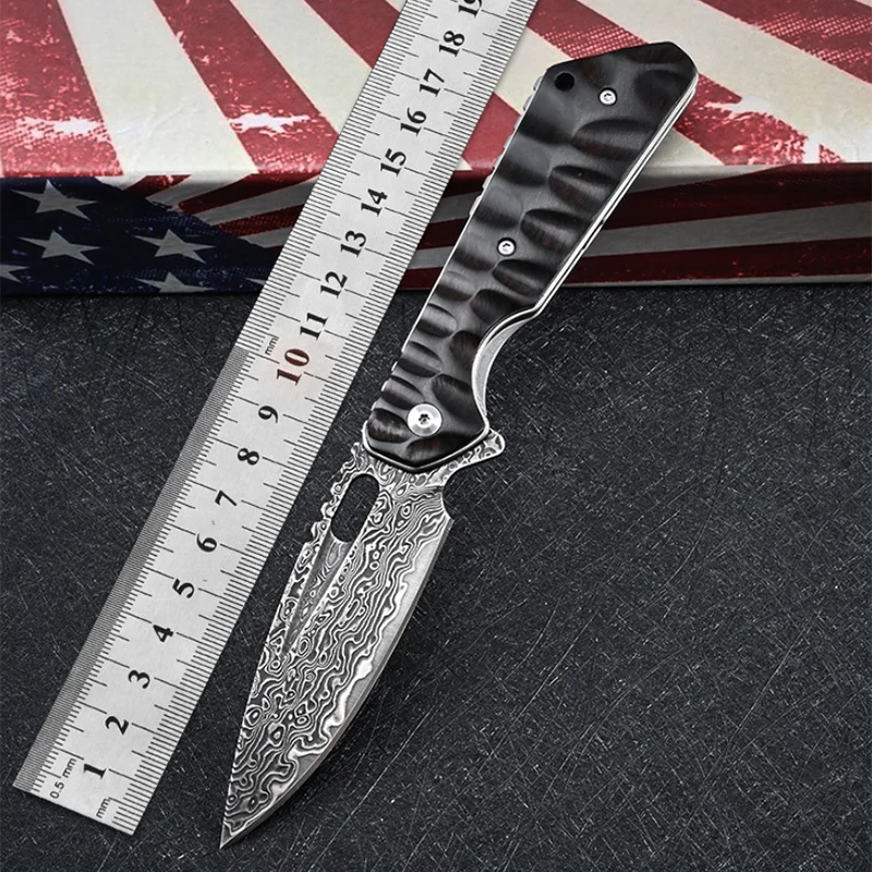 

Folding knife New style The Black wood handle Pure VG10 Damascus steel outdoor tools self-defense knife