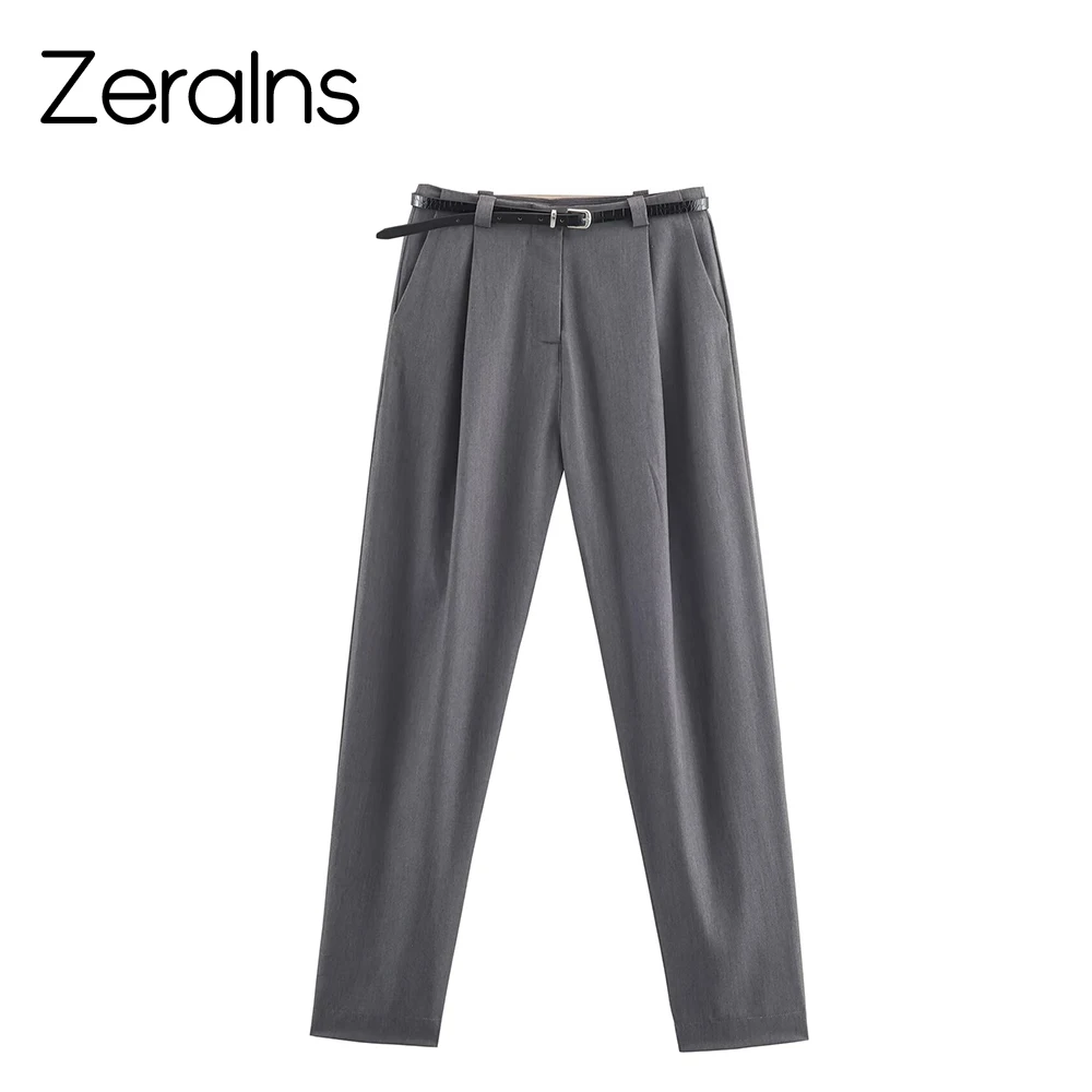 ZERAINS بدلة ركاب جديدة للخريف سترة نسائية مزدوجة الصدر مزدوجة الصدر مع سراويل بحزام