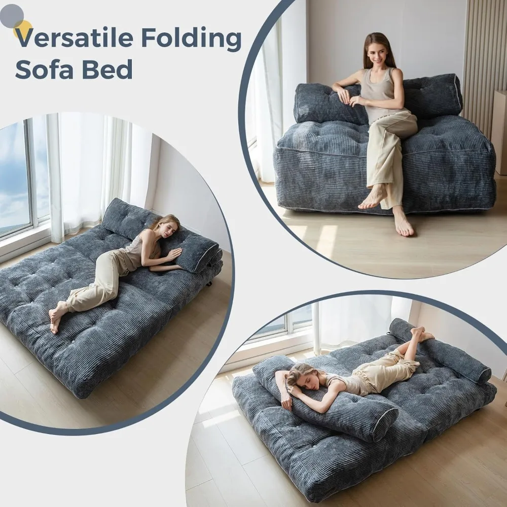 Sofá-cama conversível com travesseiro e suporte para as costas, cadeira-cama dobrável portátil