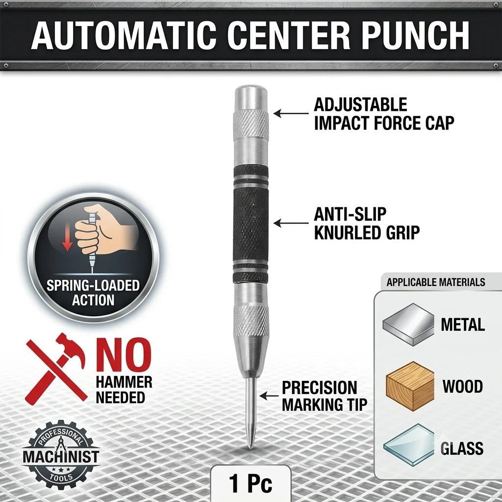 Automatic Center Punch Spring Loaded Hole Marker Tool For Metal Wood Glass Drilling Location Machinist Carpenter Craft 1 Pc