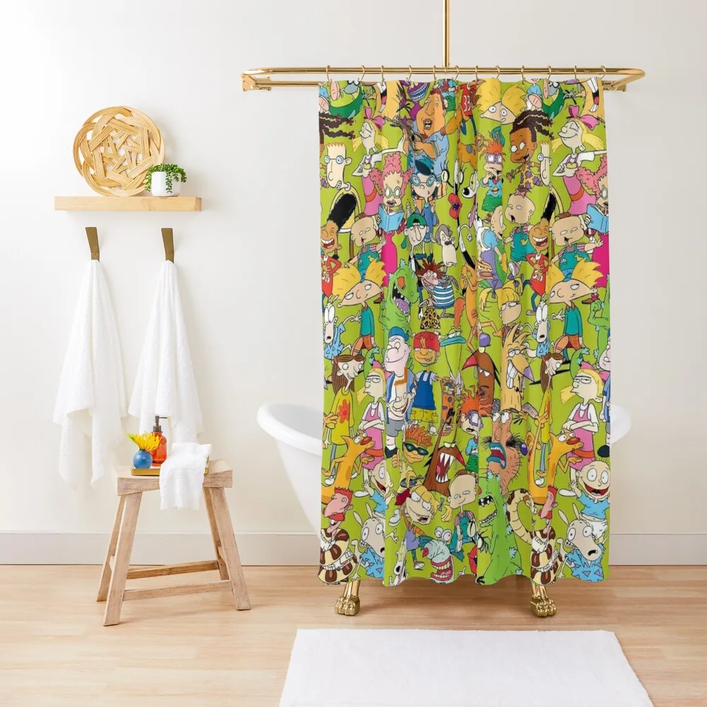 

90's Cartoon Collage Shower Curtain In The Bathroom Waterproof Fabric Bathroom For The Bathroom Shower Waterproof Curtain