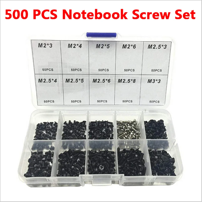 500Pcs M2x4 M2x5 M2x6 M2.5x3 M2.5x4 M2.5x5 M2.5x6 M2.5x8 M3x3 Laptop Computer Screws Set Universal Screw