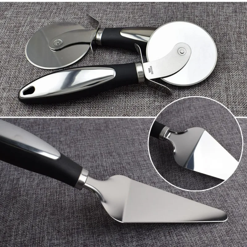 Stainless Steel Rotating Knife Pizza Cutter Shovel Cake Baking Tool