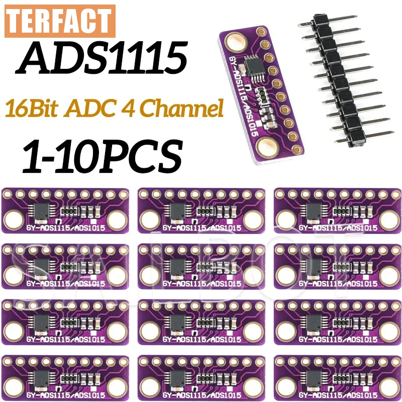 DC 2 -5V 4 CH ADS1115 Module ADC with Pro Gain Microcontroller 16 Bit Amplifier Board for Arduino I2C IIC ADC AVDD