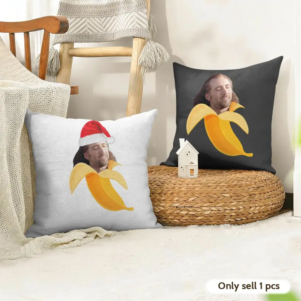 N-Nicolas Cage In A Banana Cushion Cover Natural Linen Organic Fabric Double-Sided Printing Room Sofa Decor Pillow Case
