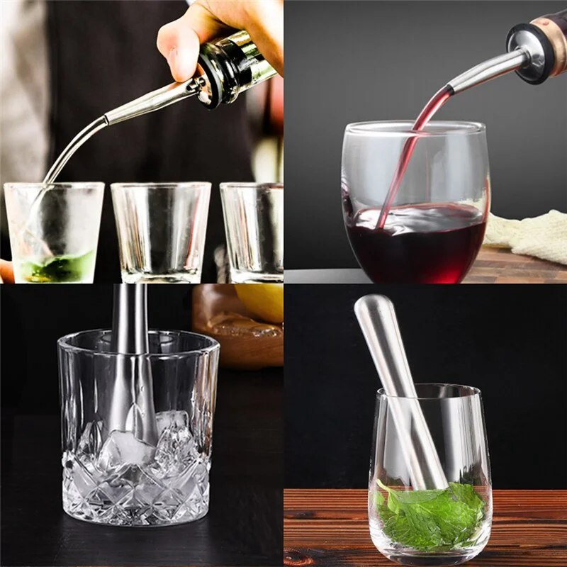 ELEG-Cocktail Shaker Set Stainless Steel Boston Mixer Set With Cocktail Recipe, Pourer Muddler Jigger