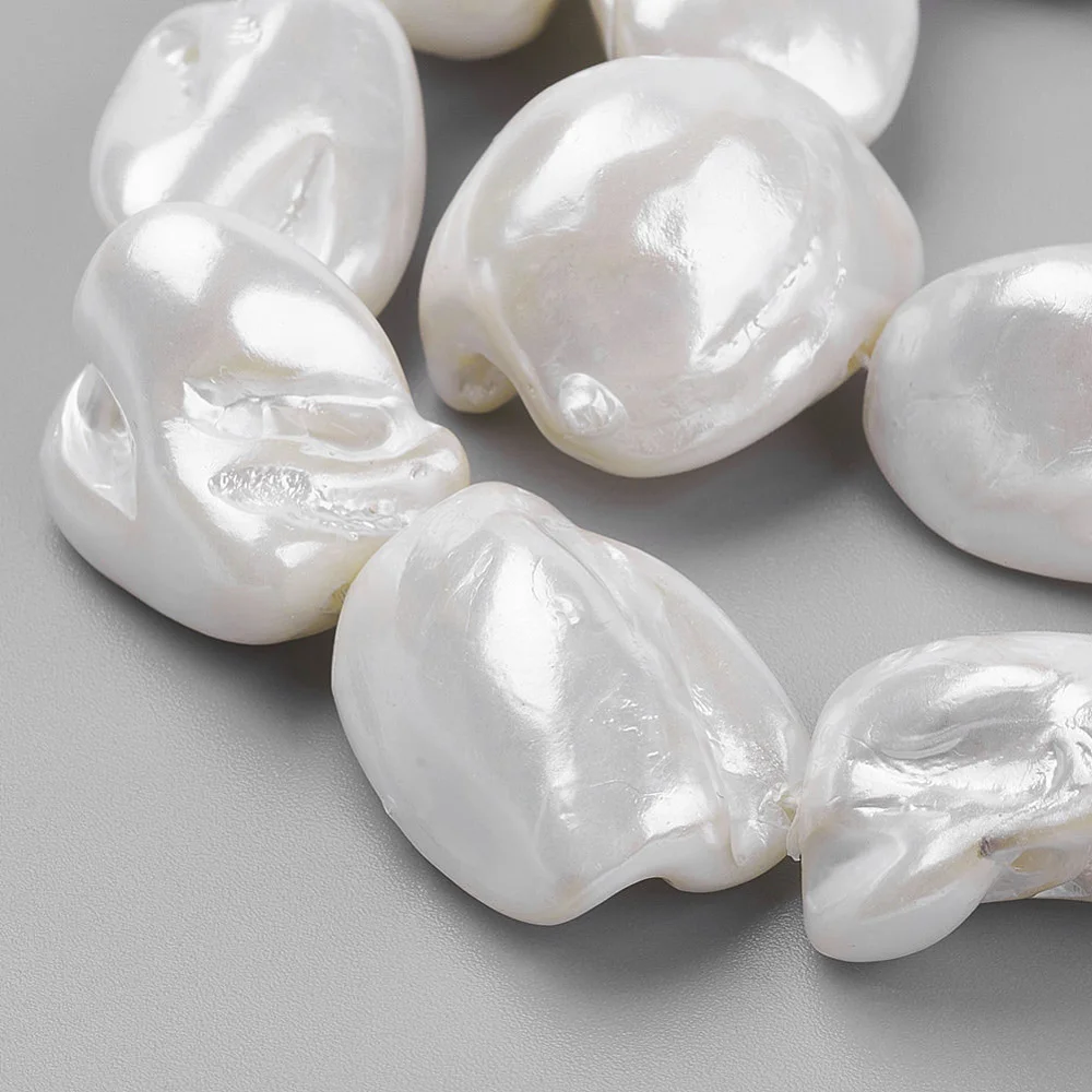 Shell Pearl Beads Strands WhiteSmoke 9~28x8~27x7~20mm Hole: 1mm 17~23pcs/strand 15.7 inch(39.8cm)