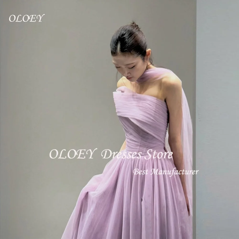 OLOEY  Fantasy Purple Shawl Princess Korea Prom Dress Customised A-line Strapless Evening Gowns Wedding Photoshoot Train