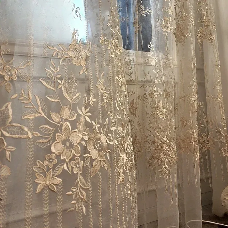 Custom Size Luxury Style Embroidered Curtains for Living Dining Room Bedroom Floor-to-ceiling  Bay Window Villa European Decor