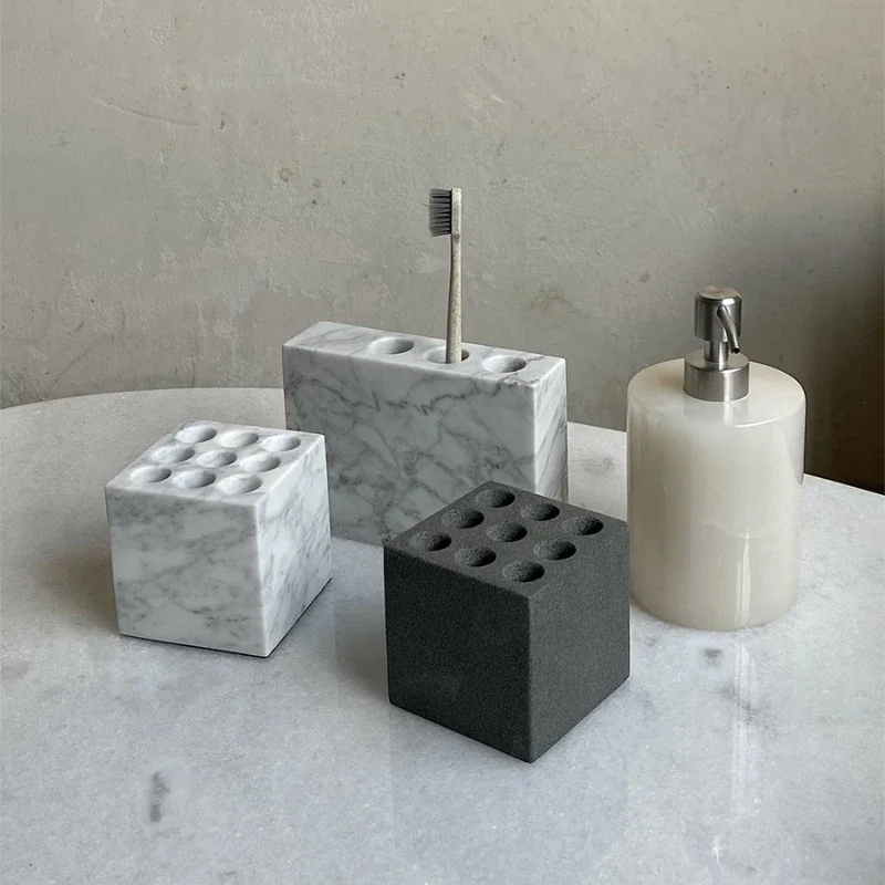 Simple natural marble bathroom toothbrush cup holder and storage tray decoration model room jade and stone ornaments