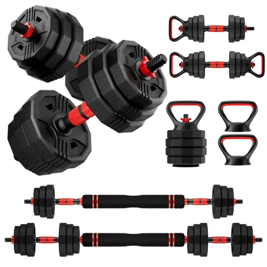 Home gym adjustable dumbbell set in black: 20/30/45/70/90lbs, steel construction, space-saving 5-in-1 design with quick-adjust