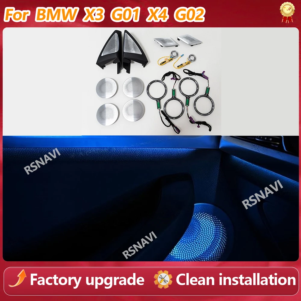 11 Colours LED Speaker Cover Grille mbient Lights For BMW New X3 X4 IX3 G01 G02 Car Midrange Tweeter Metal Horn Cover Decorated