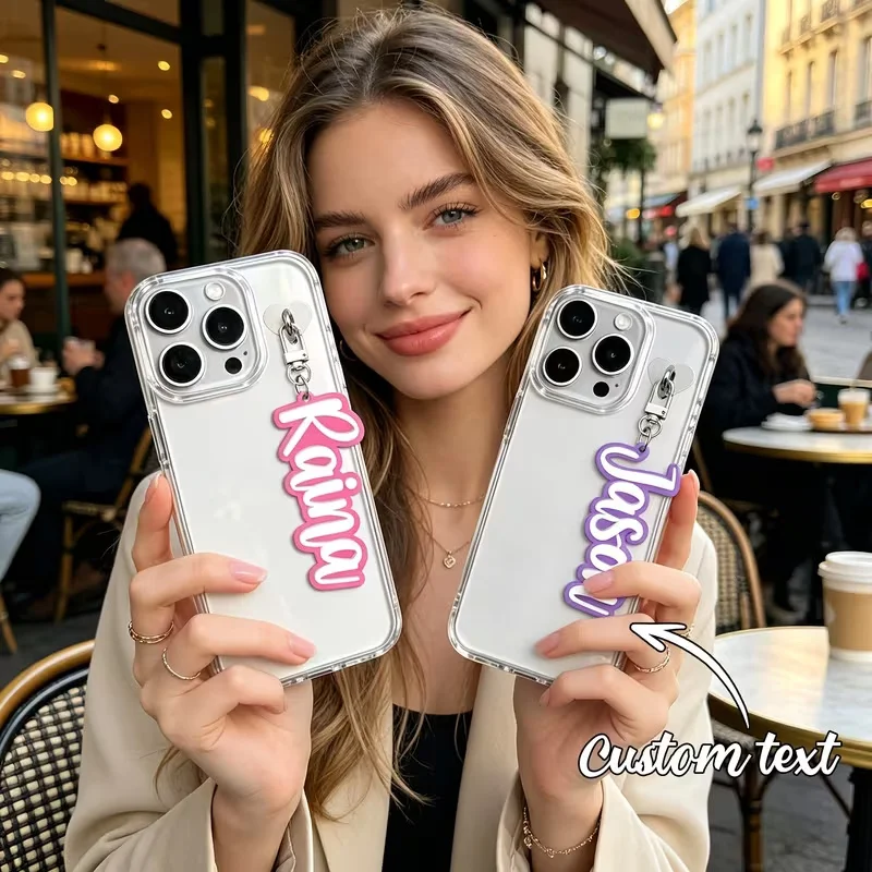 Custom Name Acrylic Mobile Phone Charm Personalized ,Heart Hook Phone Case Pendant Custom Text Phone Accessory Gift for Couple