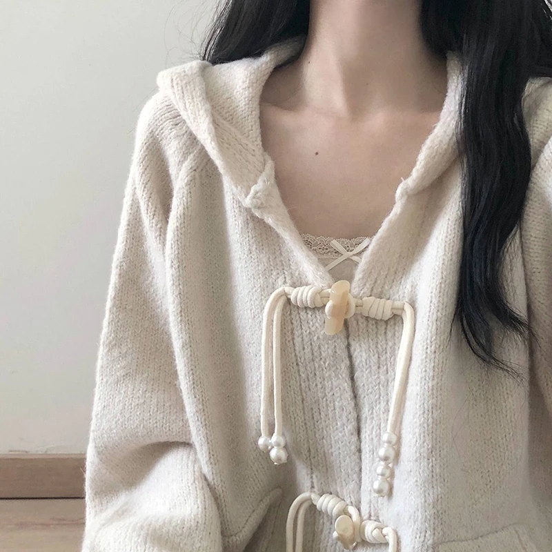 Gidyq Women Cardigan Sweater Fashion Streetwear Female Loose Knitted Coats Casual All Match Korean Hooded Jacket Autumn New