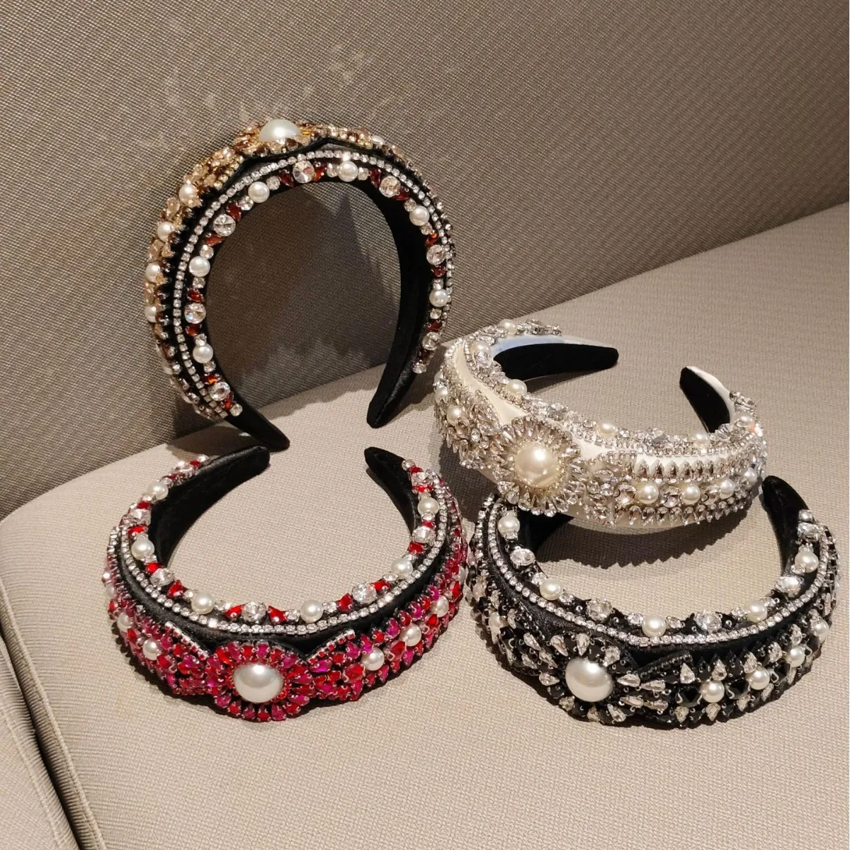 European and American Hot-selling Luxury Retro Baroque Diamond-studded Pearl Headband Wide Brim Hair Accessory