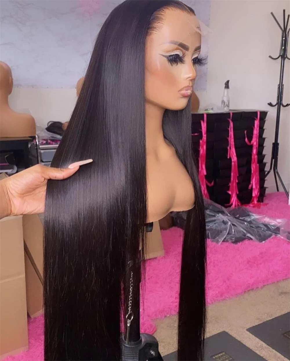 Preplucked Soft 26Inch Long Straight Natural Black 180Density Natural Hairline Deep Lace Front Wig For Black Women Baby Hair