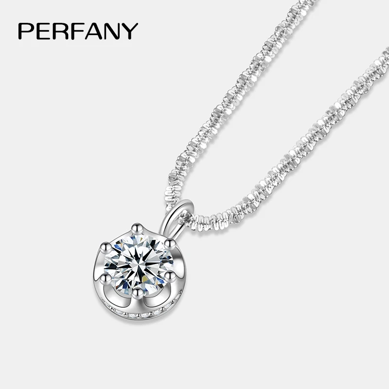 PERFANY 1/2CT Moissanite Necklace for Women S925 Pure Silver Sparkling Crown Diamond Pendant Luxurious Wedding Jewelry - Image 4