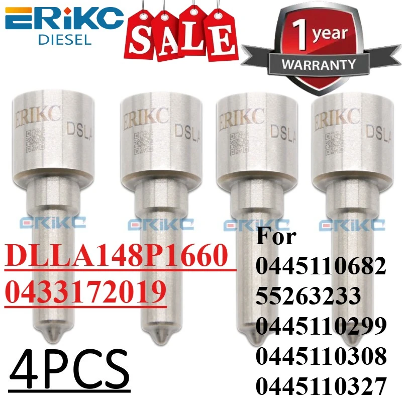 4PCS DLLA148P1660 Diesel Common Rail Injector Nozzle 0433172019 For Fiat 0445110682 55263233 0445110299 0445110308 0445110327