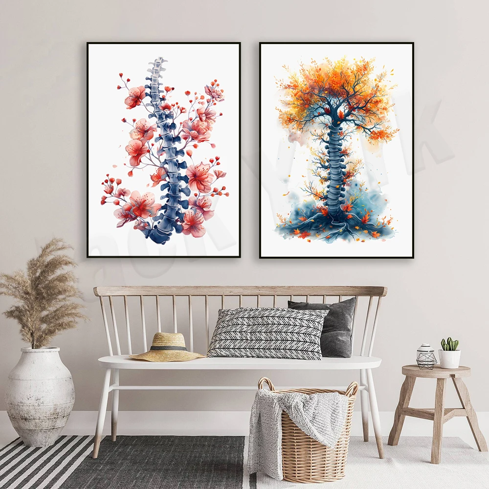 (2D Canvas Painting)  Chiropractic art print physical therapy poster, spine painting chiropractor office decor, physical ther