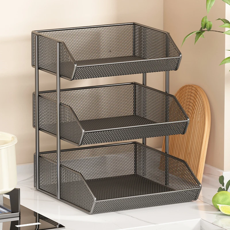 

Modern Simple Kitchen Countertop Storage Rack Vegetable Fruit Basket Gas Stove Top Home Storage Solution Iron Material