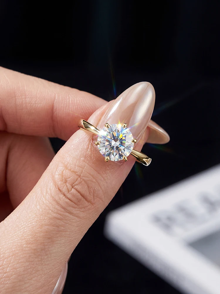 925 Sterling Silver 0.5-1ct Shiny Round Real Moissanite Diamond Ring for Women Wedding Gorgeous High Quality Fine Jewelry