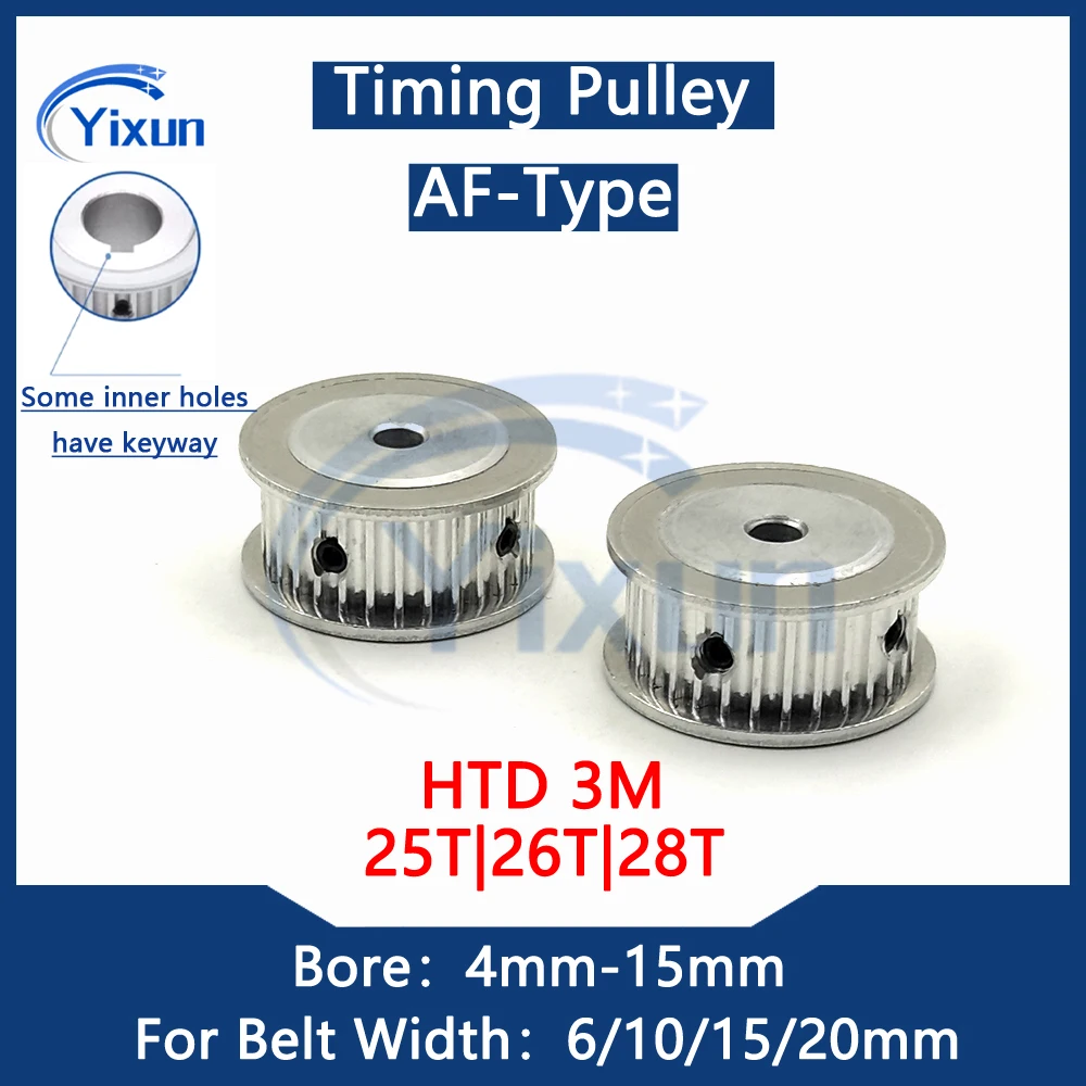 HTD 3M Timing Pulley 25T 26T 28Teeth Bore 4/5/6/6.35/8/10/12/15mm For Belt Width 6/10/15/20mm Arc Tooth Synchronous Wheel Keyway