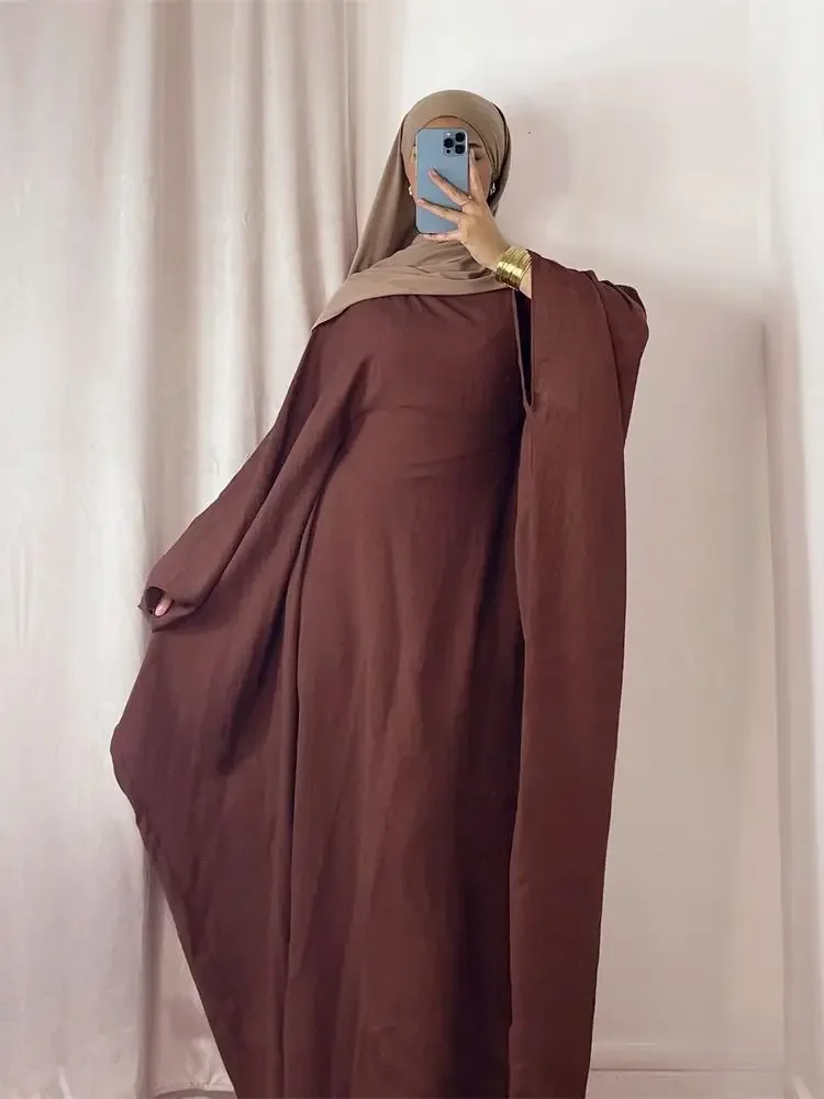 여성용 리넨 Khimar 나비 배트윙 아바야 두바이 럭셔리 2024 이슬람 무슬림 카프탄, 온화한 원피스, Kebaya처럼 부드러운 크레페, 여름