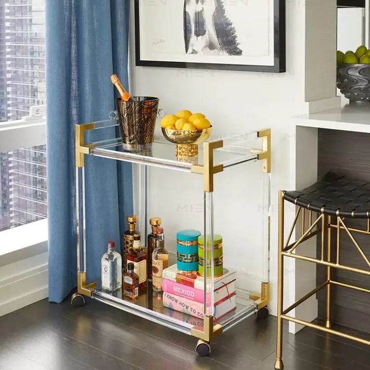 

Household coffee table rack dining car acrylic transparent mobile tea car metal high-end retro European wine car