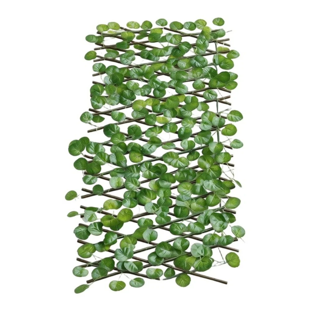 Artificial Expandable Privacy Fence for Outdoor Patio Balcony Garden with Lifelike Foliage and Robust Wooden Trellis Structure