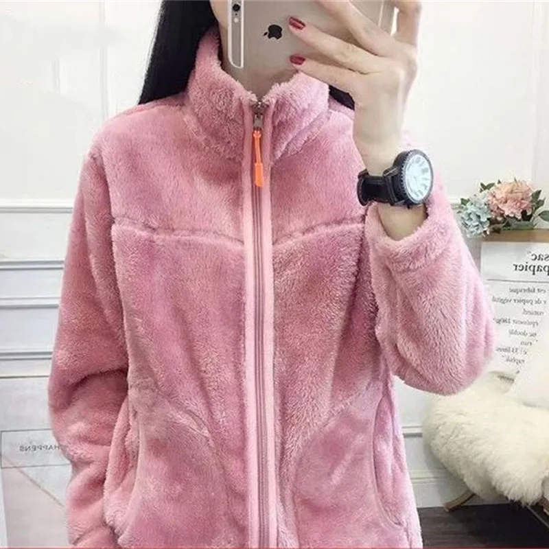 2025 Femme Stand Collar Outwear Retro Women Large Size 4XL Reversible Jacket Spring Autumn Ladies Solid Color Polar Fleece Coat