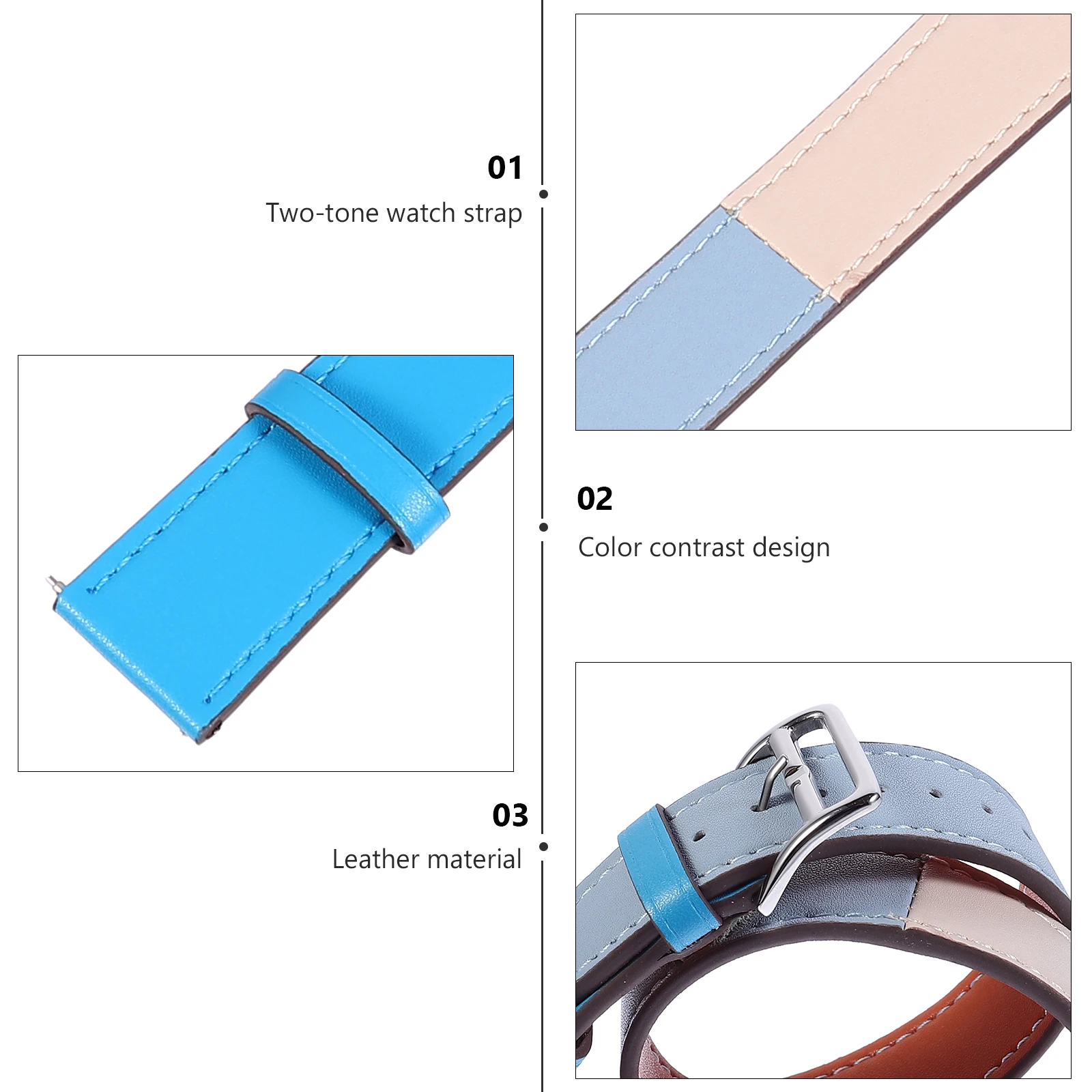 

1 Pcs Customizable Color Contrast Leather Watch Band Flexible Comfortable Genuine Leather Wrist Strap for Men and Women