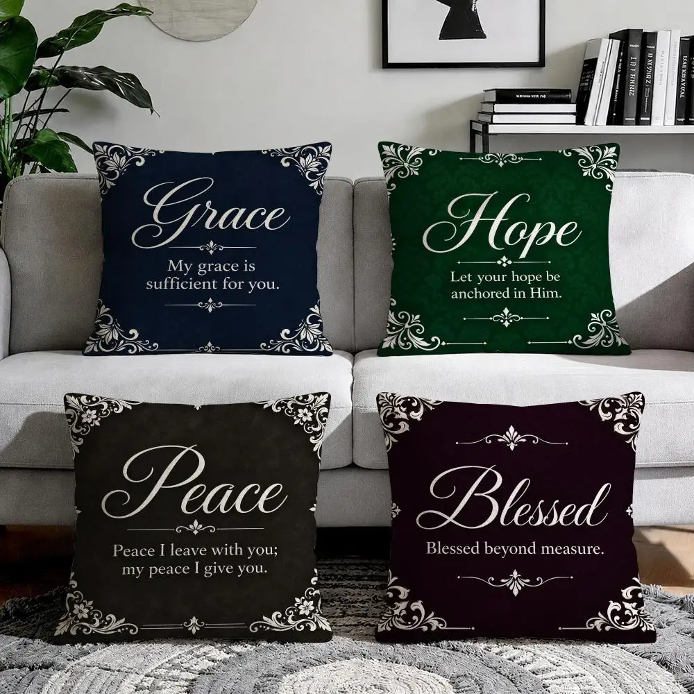 Bible Verse Pattern Cushion Cover Natural Breathable Durable Linen Printed Decor Pillow Case Sofa Bedroom