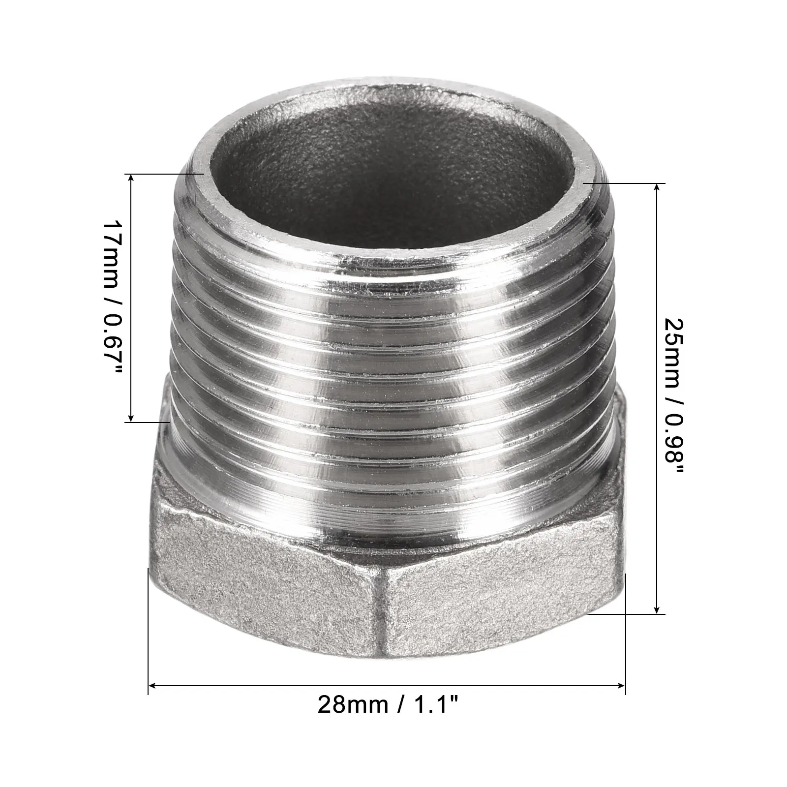 Uxcell Hex ลด,3/4 PT ชาย1/2 PT หญิง304สแตนเลสท่อลดอะแดปเตอร์